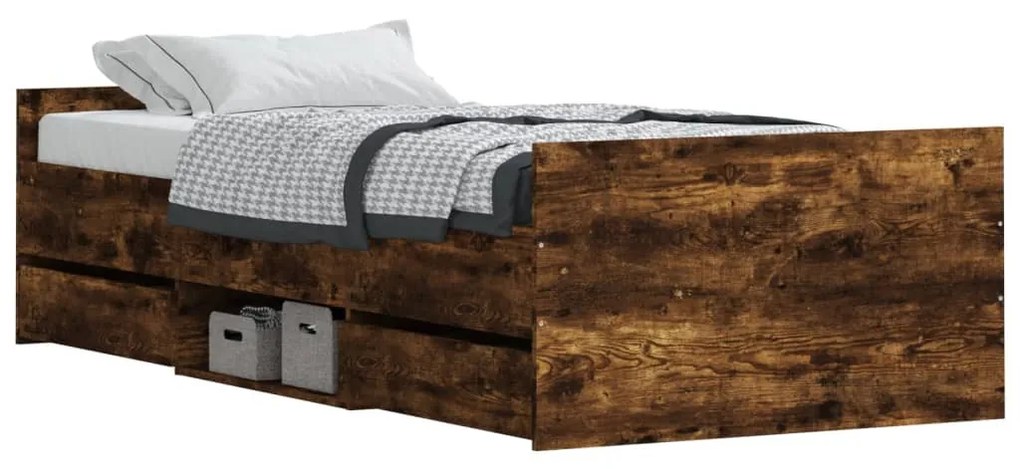 füstös tölgy színű ágykeret fej- és lábtámlával 90 x 190 cm