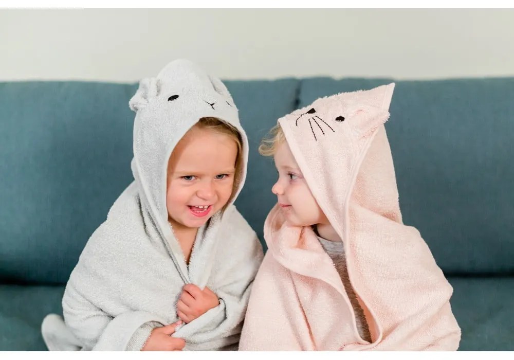 Szürke pamut kapucnis gyerek törölköző 76x76 cm Rabbit – Kindsgut