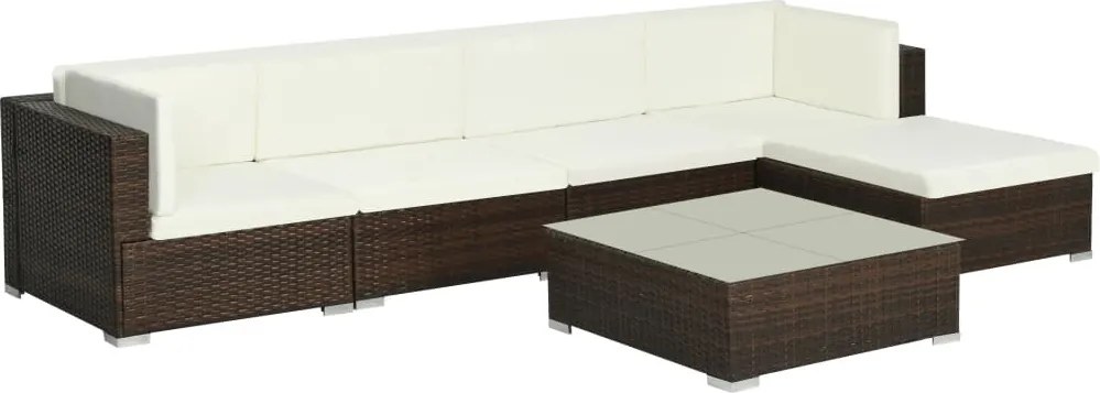 6-részes barna polyrattan kerti bútorszett párnákkal