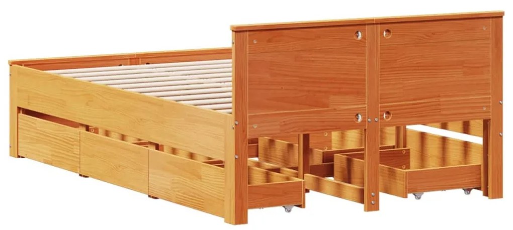 barna tömör fenyőfa fejtámlás ágykeret matrac nélkül 135x190 cm