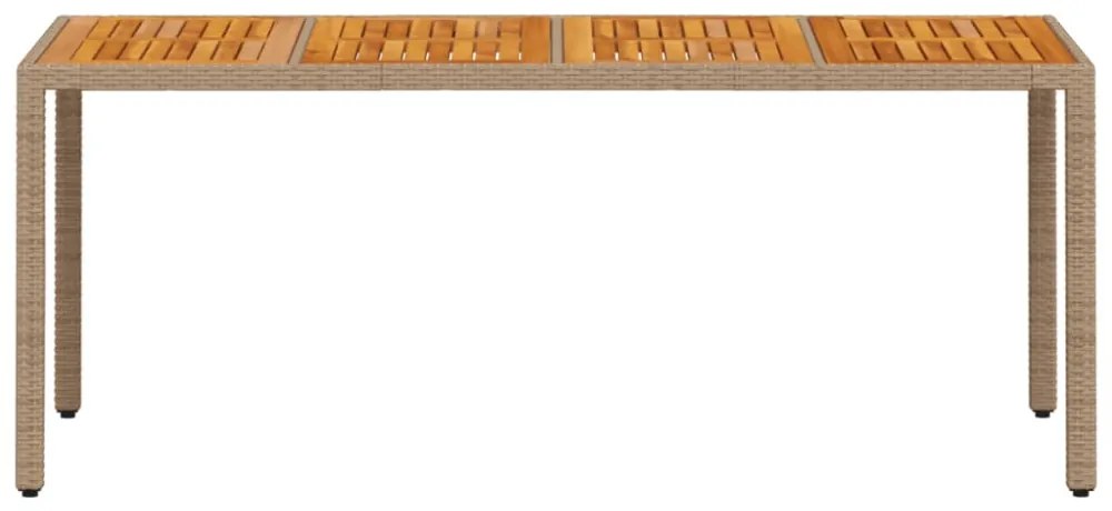 bézs polyrattan és akácfa kerti asztal 190 x 90 x 75 cm