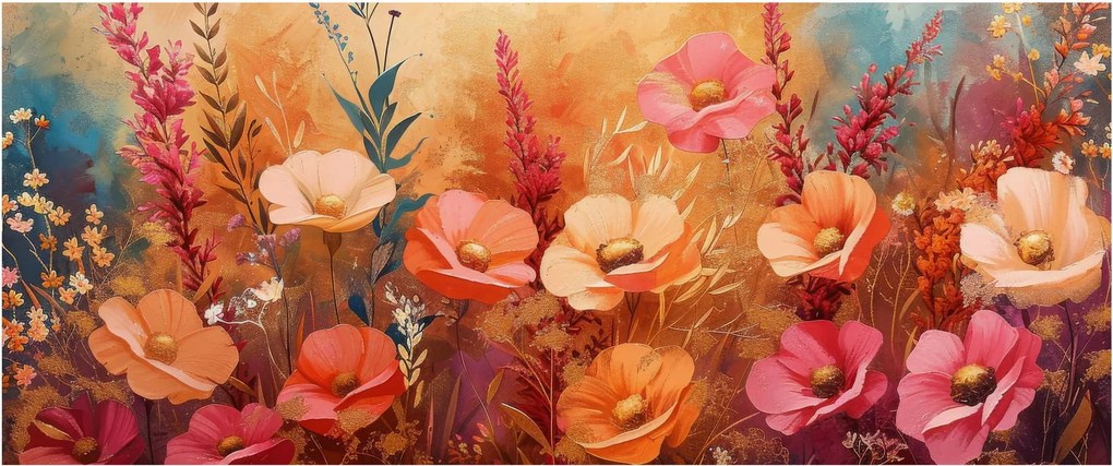 Kép - Virágos rét, festmény (120x50 cm)