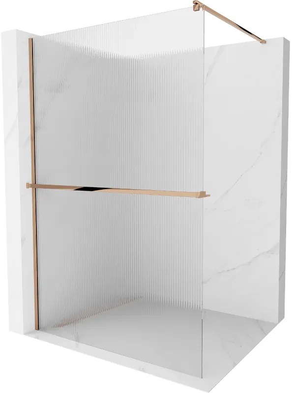 Mexen Kioto, zuhanyparaván polccal és törülközőtartóval 100 x 200 cm, 8 mm-es üveg bordás mintával, rózsa arany profil, 800-100-121-60-09