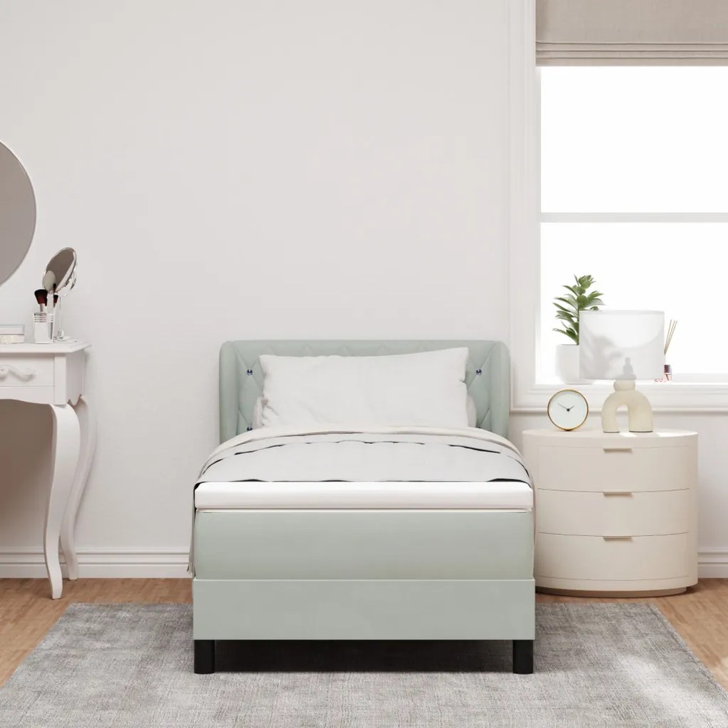 Boxspring Ágy Mattal Világosszürke 90x200 cm Bársony
