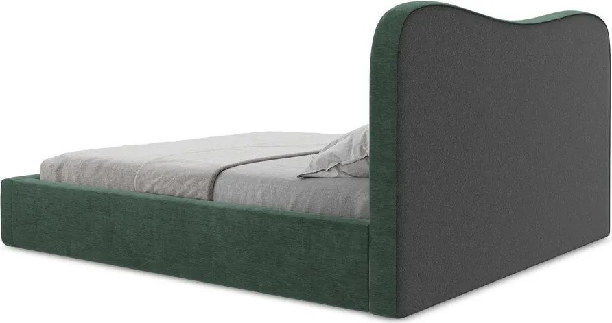 Zöld kárpitozott ágyneműtartós franciaágy ágyráccsal 160x200 cm Kahai – Makamii