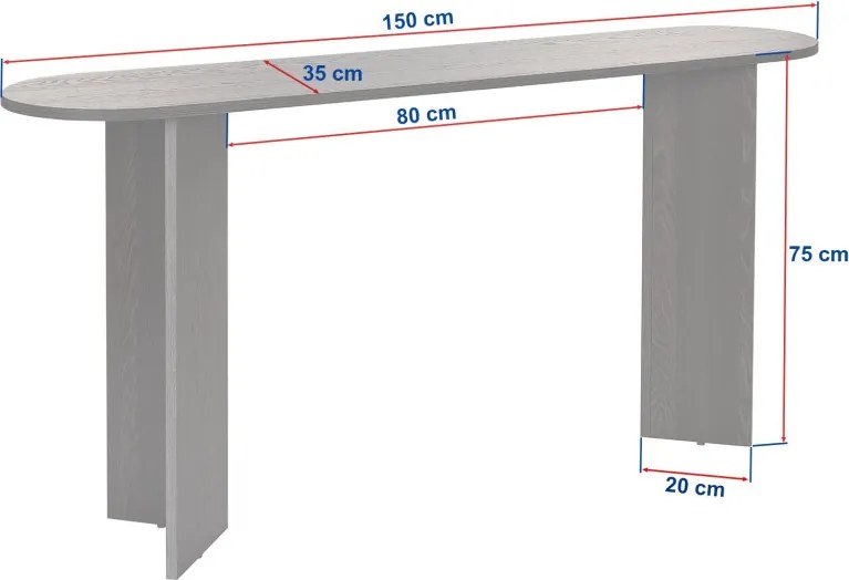 Konzolasztal, dió 150x35x75 cm