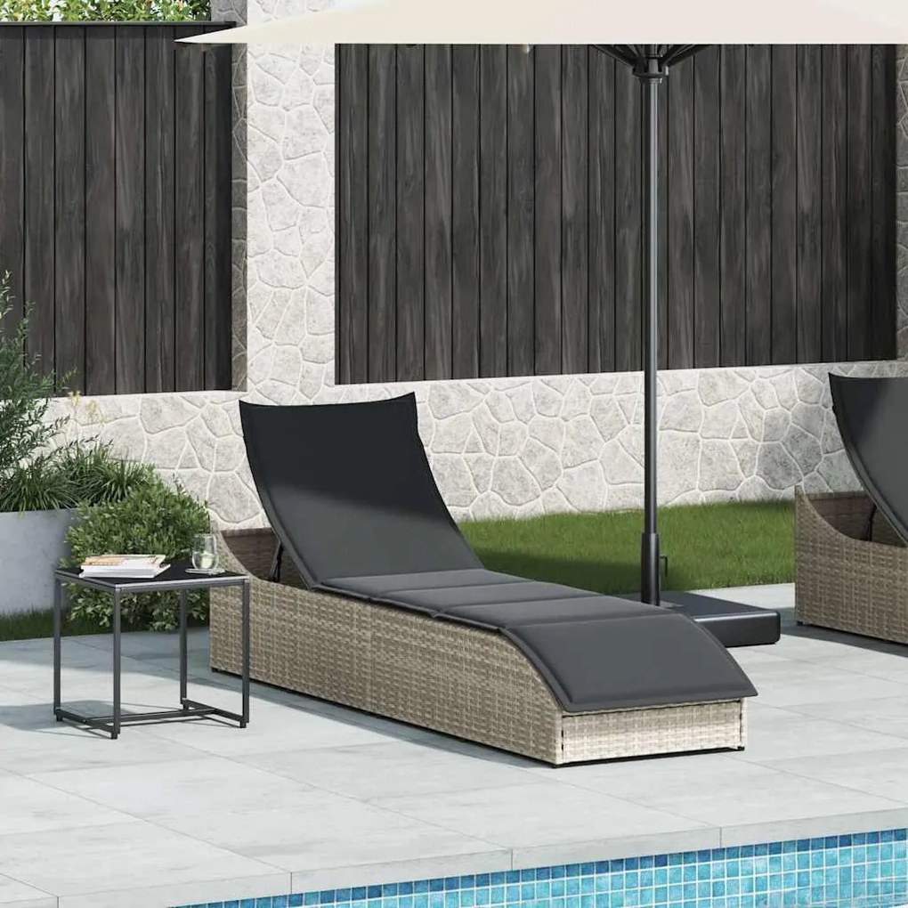 Összecsukható napozóágy párnával és tárolóval polyrattan