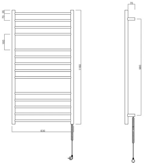 Sapho - REDONDO elektromos törölközőszárító 130W/230V, 63x116 cm, matt fekete