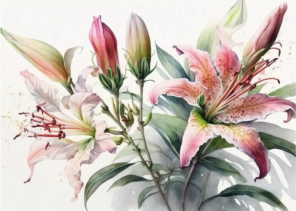 Kép - Liliomok, illusztrációk (70x50 cm)