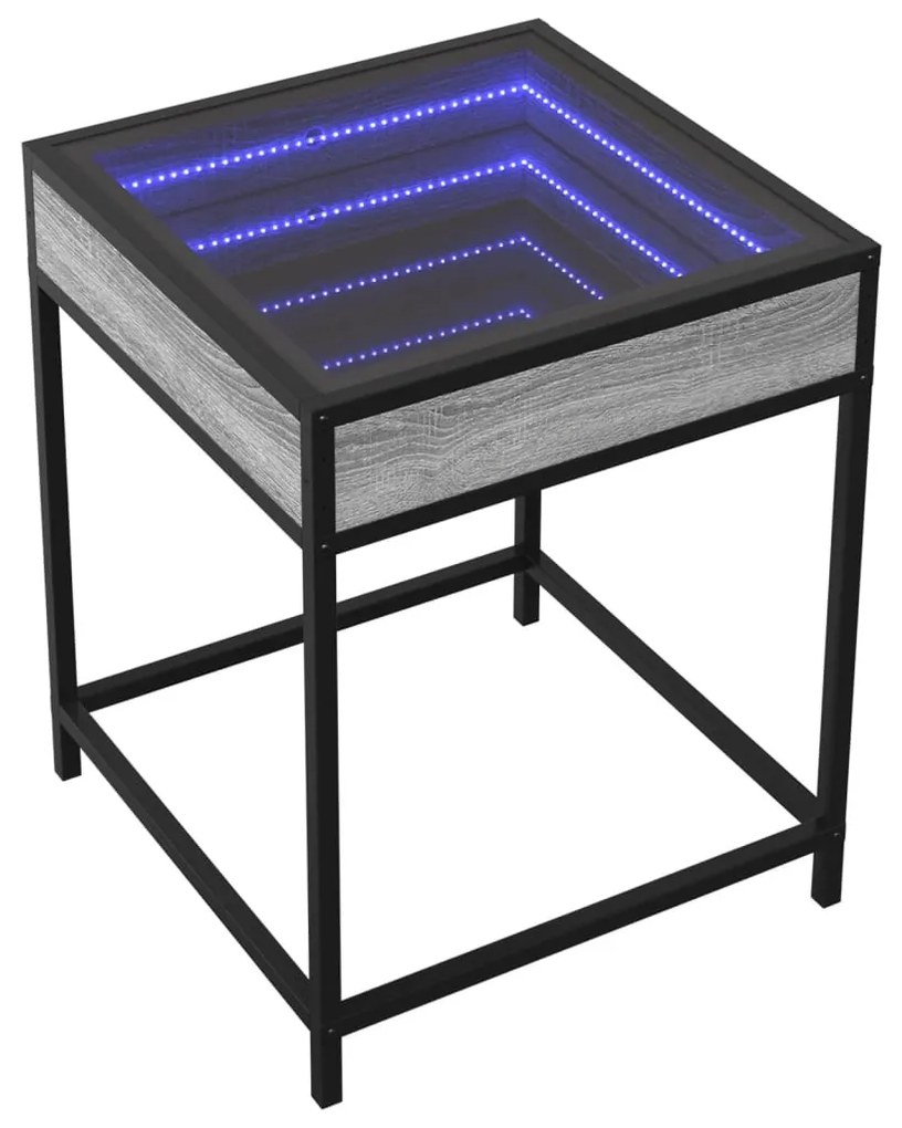 szürke sonoma végtelen hatású LED-es dohányzóasztal 40x40x51 cm