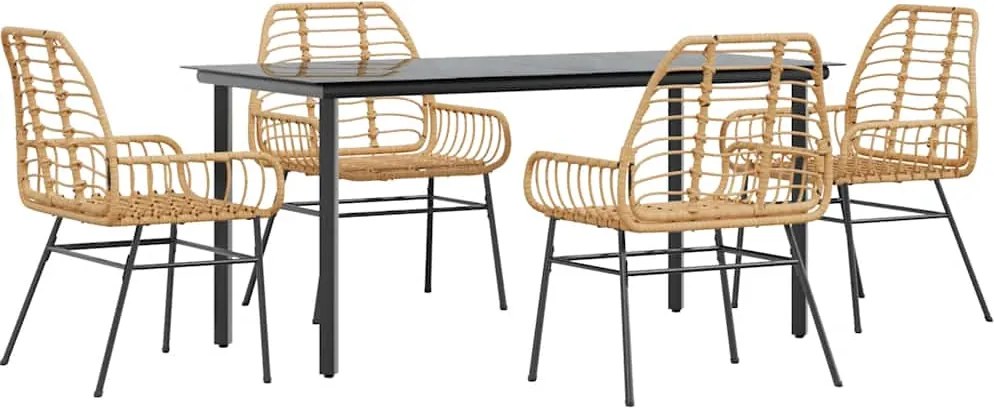 vidaXL 5 észes barna polyrattan üveg kerti étkezőgarnitúra