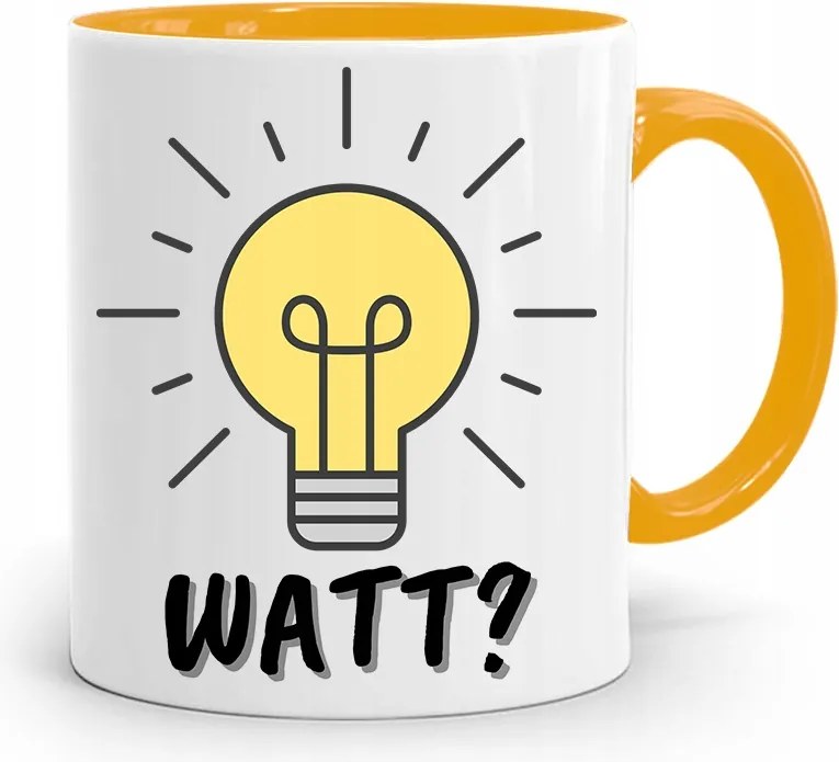 Sárga Bögre Ajándék Villanyszerelőnek Watt? Izzó nyomott mintával