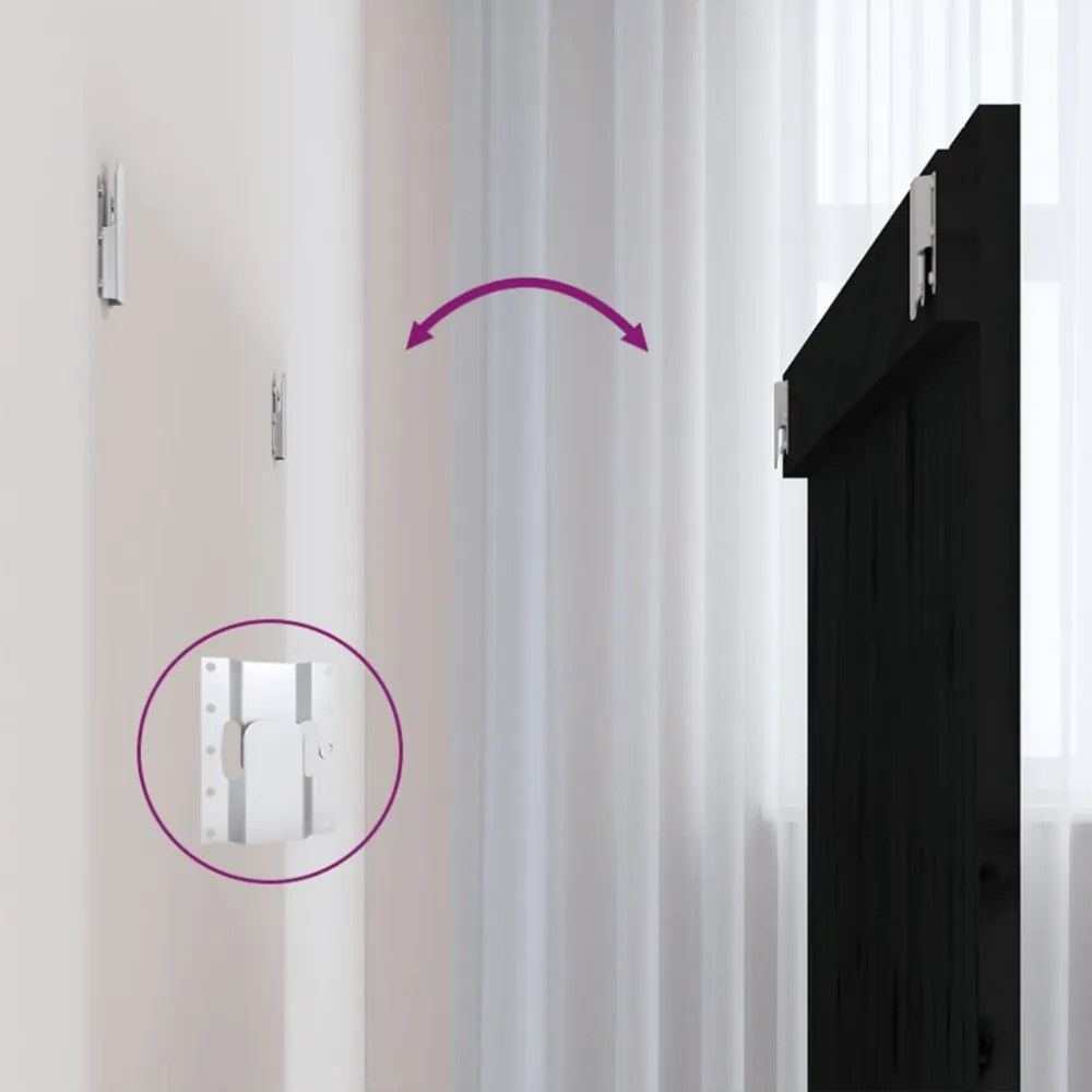 fekete tömör fenyőfa fali fejtámla 108x3x90 cm