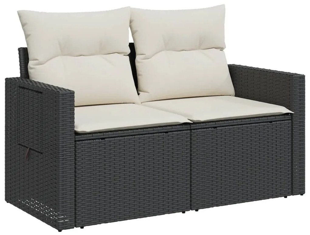 2 személyes fekete polyrattan kerti kanapé párnával