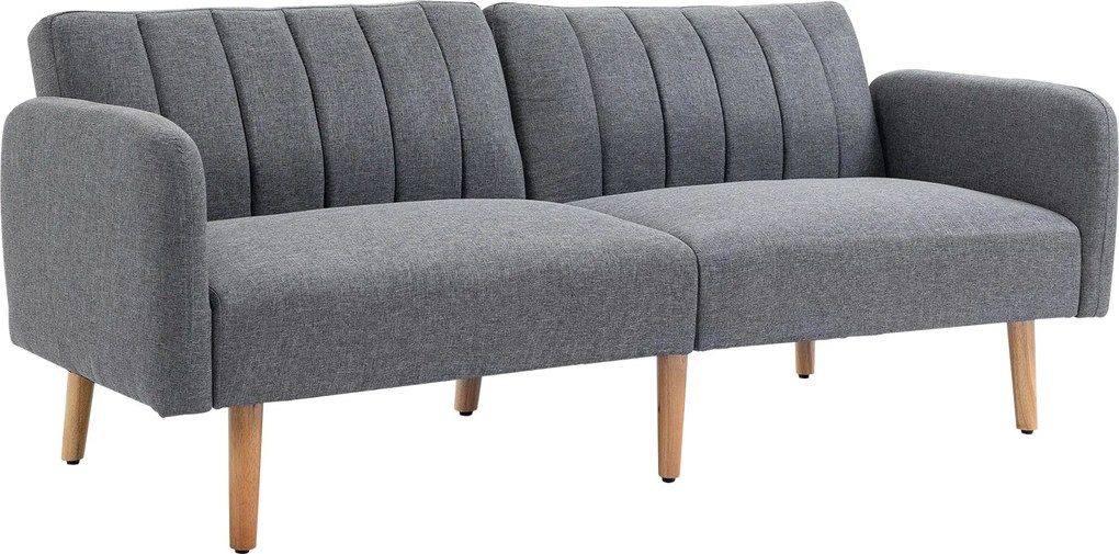 HOMCOM Kanapén fekvőhely, 2 személyes kanapé fekvőfunkcióval, állítható háttámla, vastagon párnázott kanapé, karfákkal, fa lábakkal, nappaliba és vend