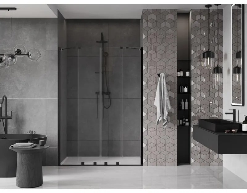 Mexen Velar Duo, nyitható tolóajtó 150x200 cm, 8mm átlátszó üveg, fekete matt, 871-150-000-02-70