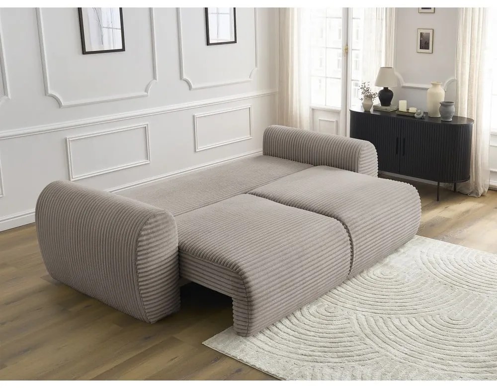 Világosszürkés bézs kordbársony kinyitható kanapé 257 cm Lucien – Bobochic Paris