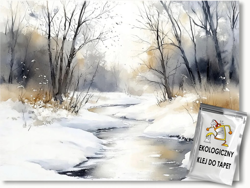 Fotótapéta Flizelina Tájkép Kilátás Tél Patak Fák Hó 400x280 ragasztó