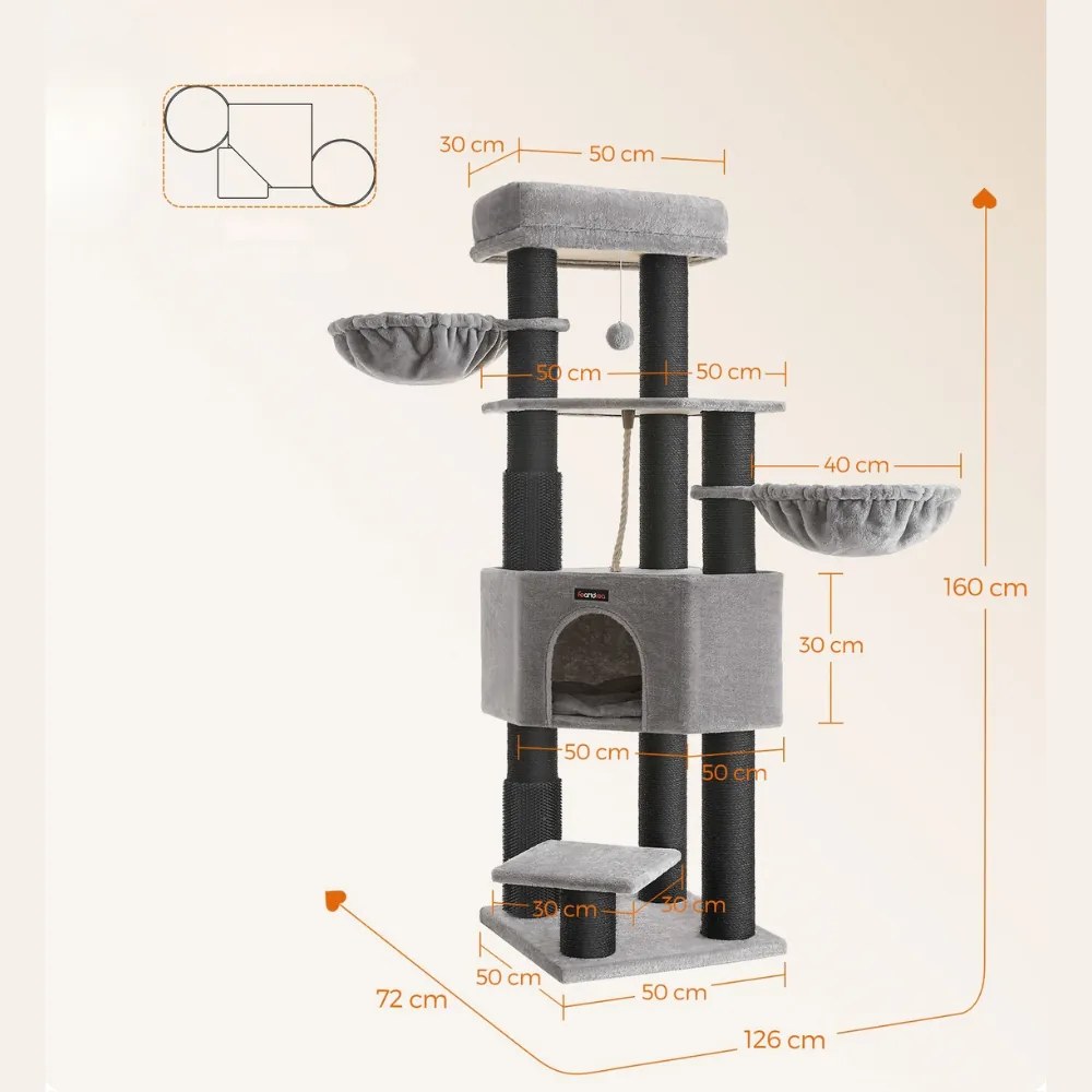 ONYX macskafa, 50x50x160cm, szürke/fekete Feandrea