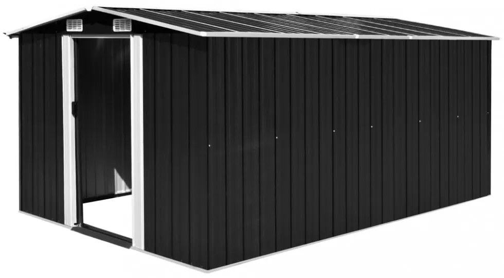 antracitszürke fém kerti fészer 257 x 392 x 181 cm
