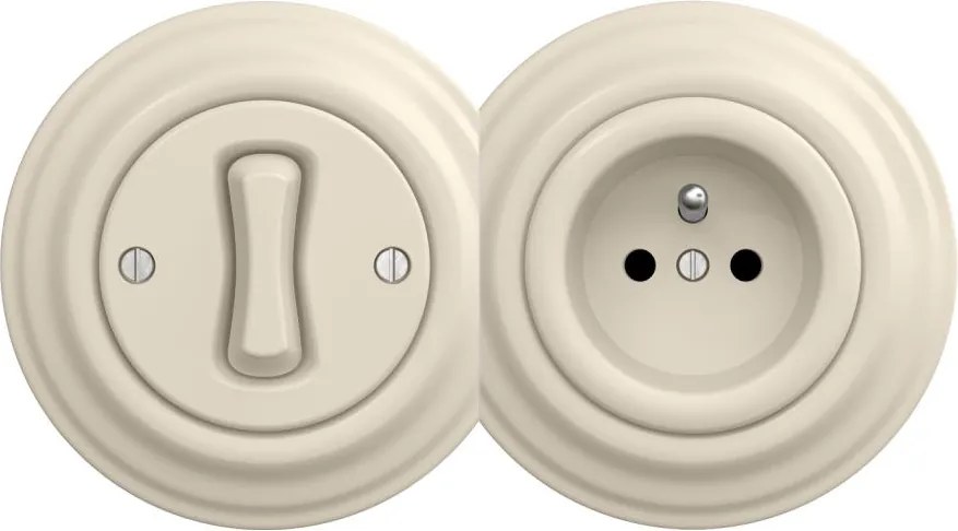 Kliklap - Retro 1-es egypólusú kapcsoló és 230V-os aljzat bézs kerettel