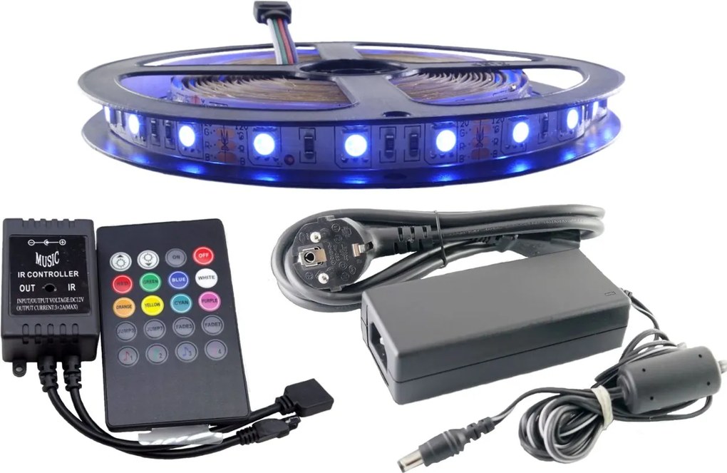 Led szalag szett 300SMD Rgb 5050 Zenei Diszkó 4m