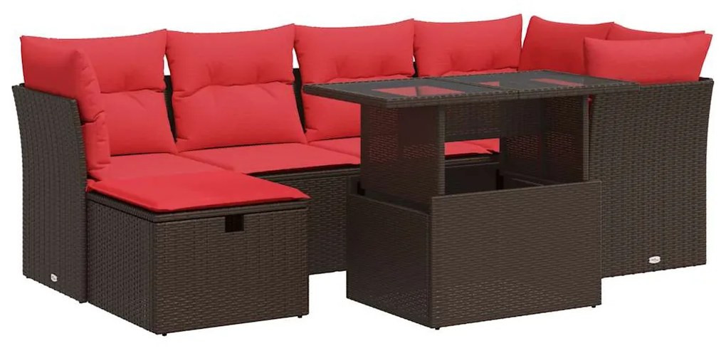 vidaXL 7 részes barna polyrattan akácfa kerti ülőgarnitúra párnákkal