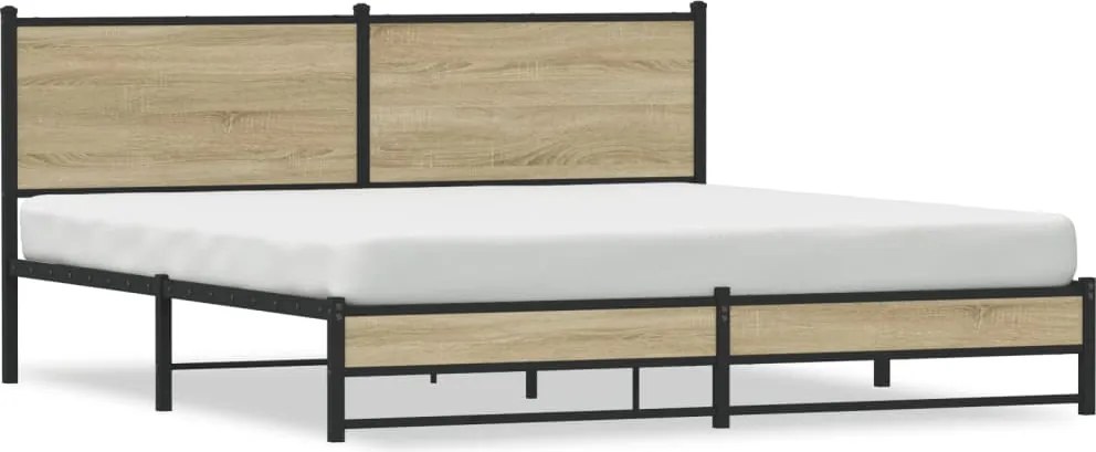 vidaXL sonoma tölgy színű fém ágykeret matrac nélkül 180 x 200 cm