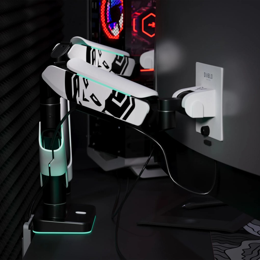 Dupla monitortartó 35" RGB fehér-fekete: Diablo X-Arm Dual