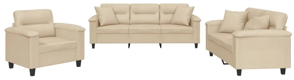 vidaXL 3 részes krémszínű mikroszálas szövet ülőgarnitúra párnával