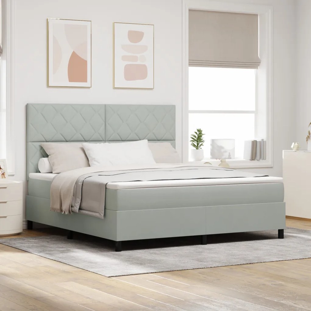 Boxspring Ágy Mattal Világosszürke Szuper Király Bársony