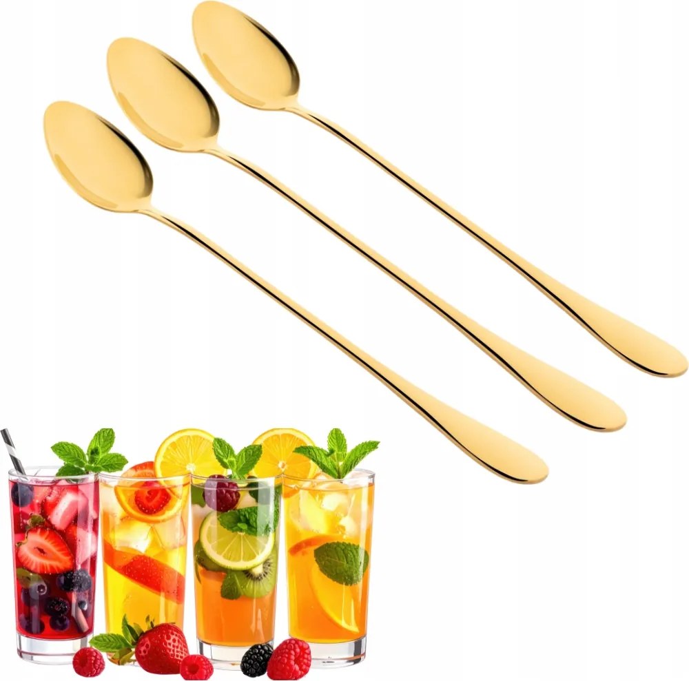 Koktélkanál hosszú arany 19,5 cm 3 db-os szett rozsdamentes acél