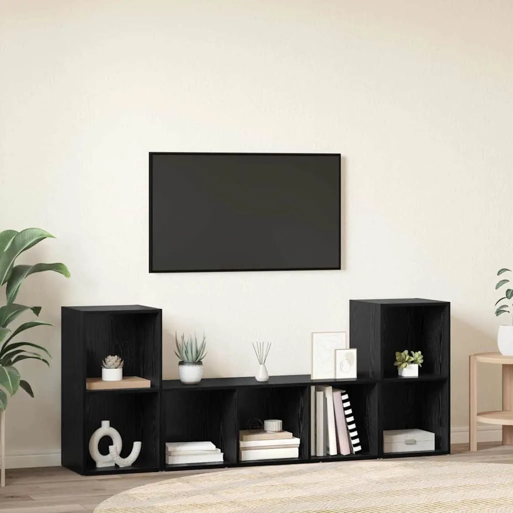 TV szekrény 3 pcs Fekete 107 x 35 x 37 cm Faanyag