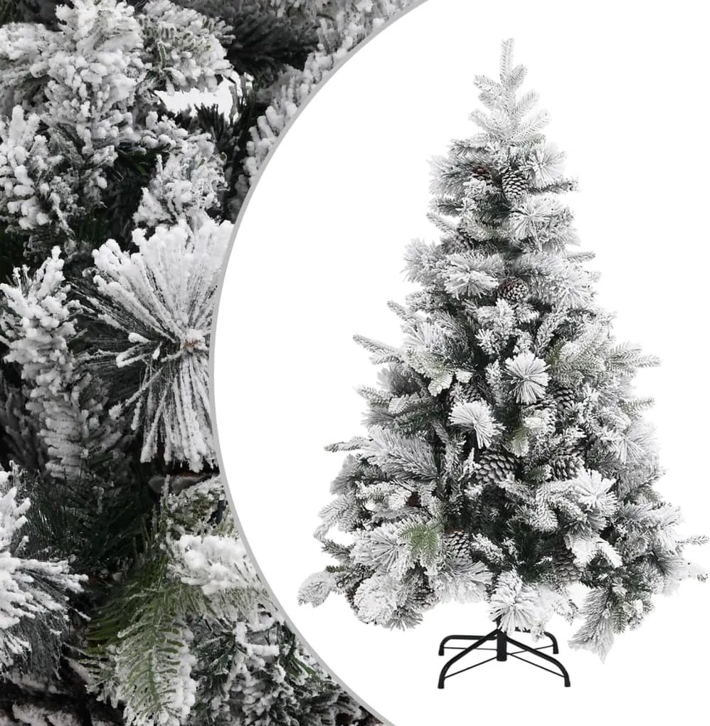 vidaXL PVC/PE karácsonyfa pelyhes hóval és tobozokkal 150 cm
