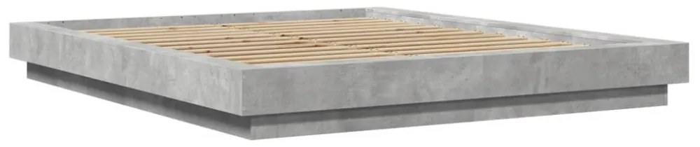 betonszürke szerelt fa ágykeret LED-del 150 x 200 cm