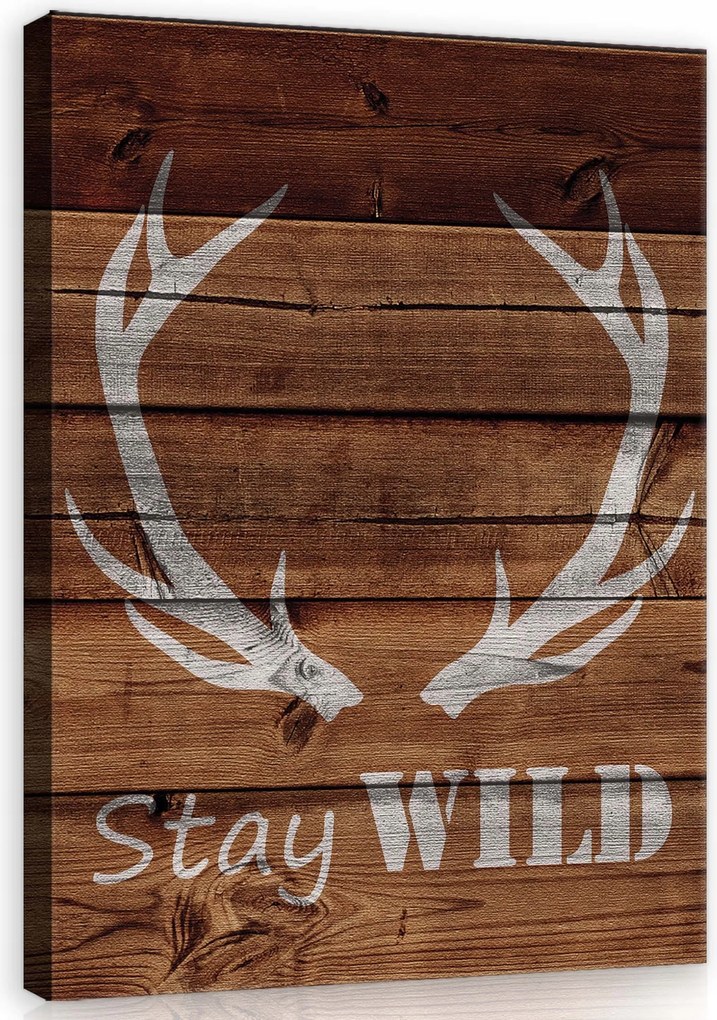 Vászonkép 75x100 Stay Wild szarvas szarvak fa természet szabadság vad rusztikus