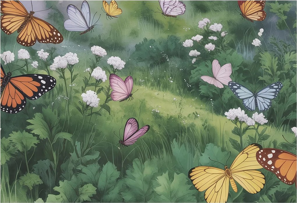 Fotótapéta Flizelina Nappali és Hálószoba Pillangók a réten 152x104 Ragasztó