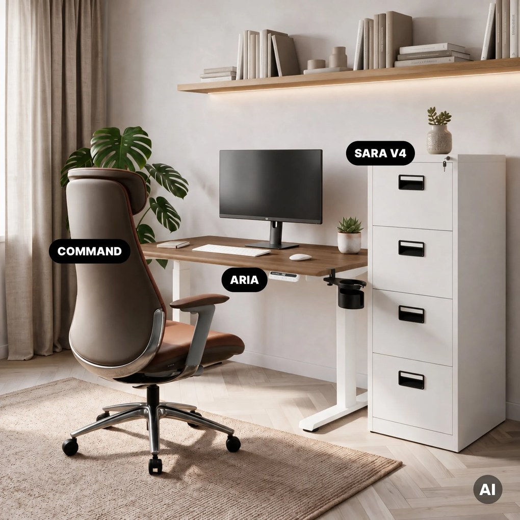 Elektromos, állítható magasságú, ergonomikus, fehér/dió íróasztal,1200x600 mm: ARIA