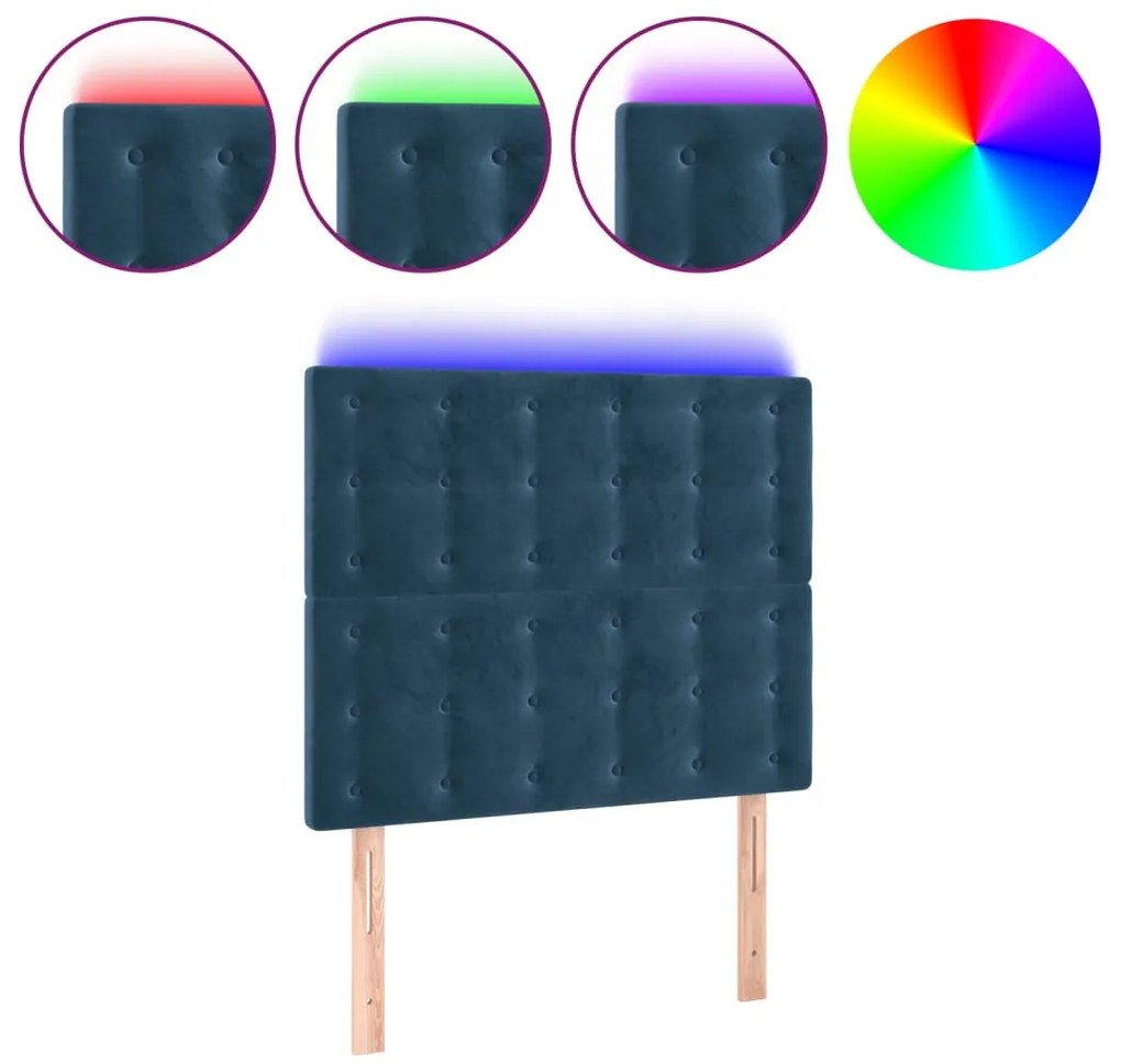 sötétkék bársony LED-es fejtámla 80x5x118/128 cm