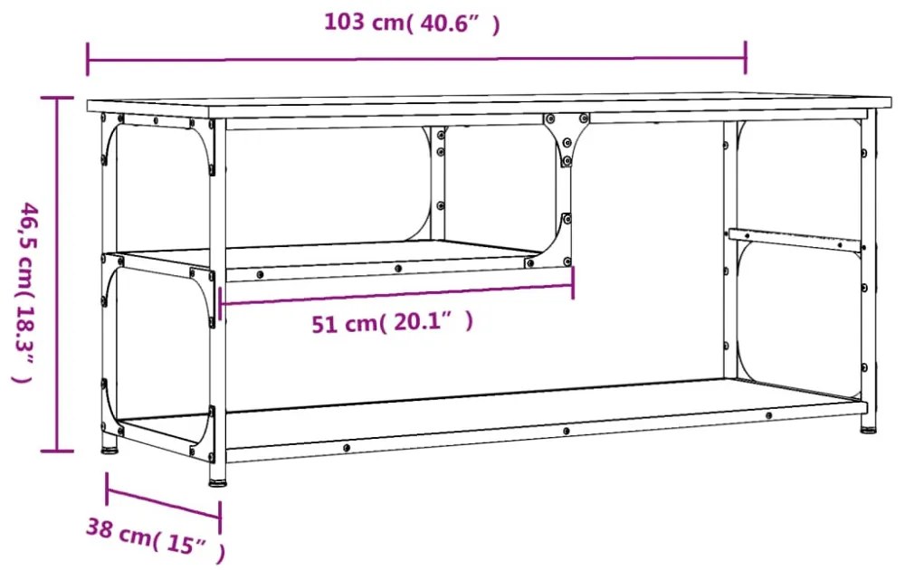 barna tölgy színű szerelt fa és acél TV-szekrény 103x38x46,5 cm