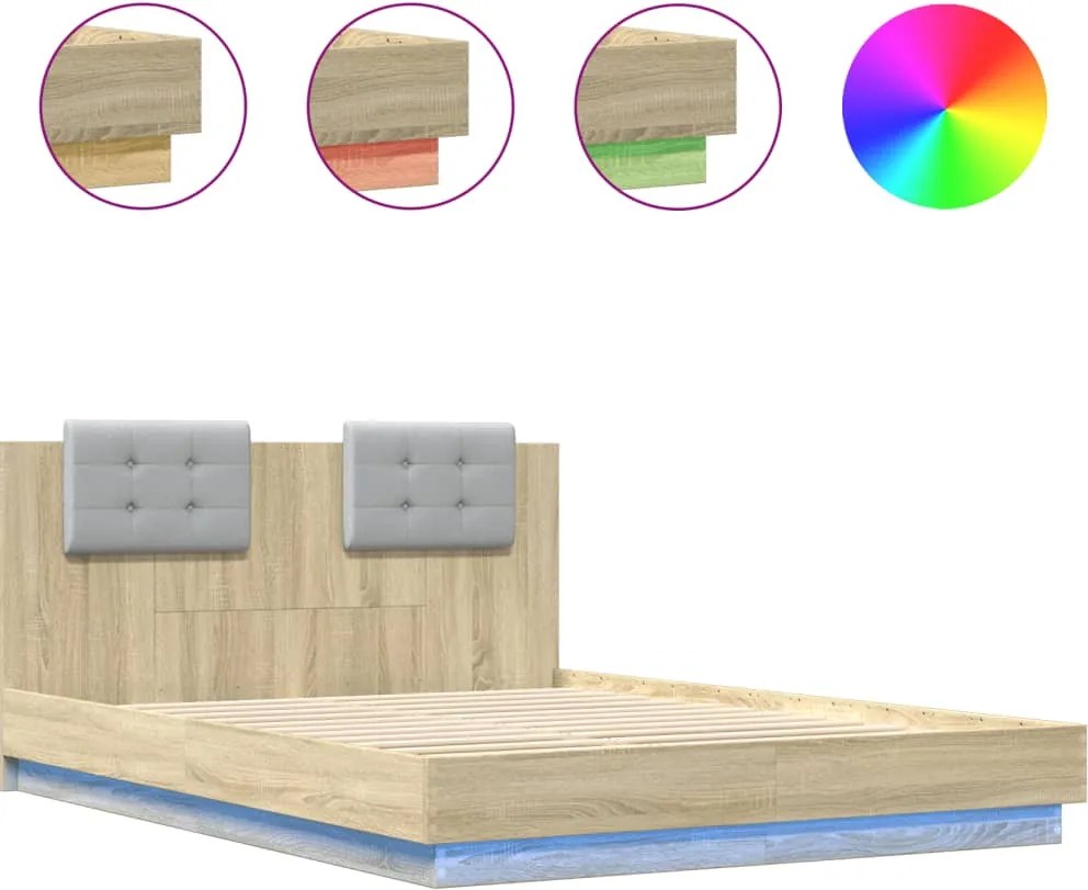 vidaXL sonoma tölgy színű ágykeret fejtámlával és LED-ekkel 150x200 cm