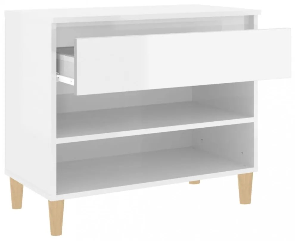magasfényű fehér szerelt fa cipőszekrény 70 x 36 x 60 cm
