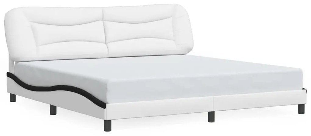 fehér és fekete műbőr ágykeret fejtámlával 200x200 cm
