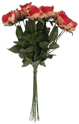 Műcsokor vörös és sárga rózsákból, 67 cm, 12 db