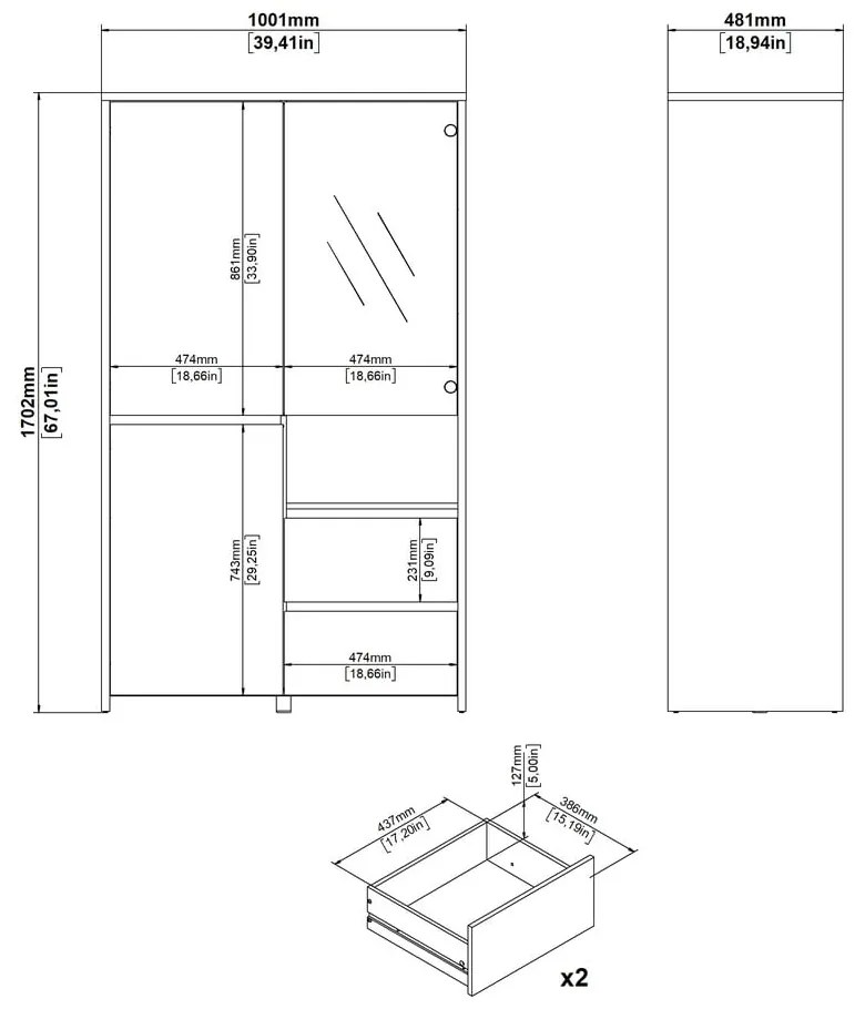 Fehér-natúr színű tálalószekrény tölgyfa dekorral 100x170x48 cm Next – Tvilum