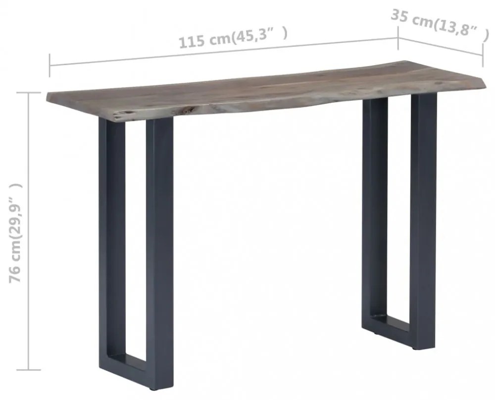 szürke tömör akácfa és fém tálalóasztal 115 x 35 x 76 cm