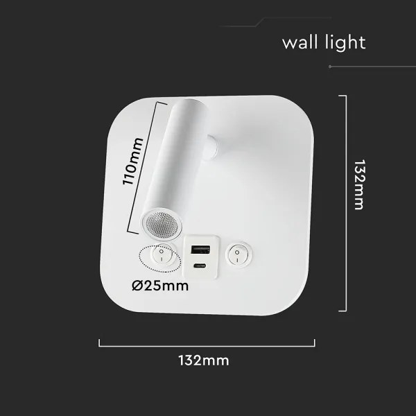 LED fali spotlámpa USB-porttal LED/8W/230V 3000K fehér