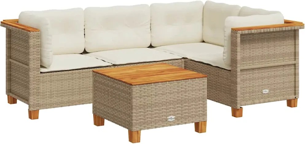 vidaXL 5 részes bézs polyrattan kerti ülőgarnitúra párnákkal