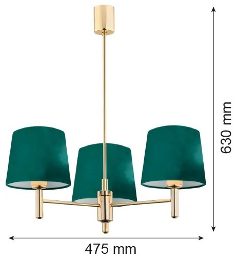 Argon 6192 - Csillár rúdon PONTE 3xE27/15W/230V zöld/sárgaréz