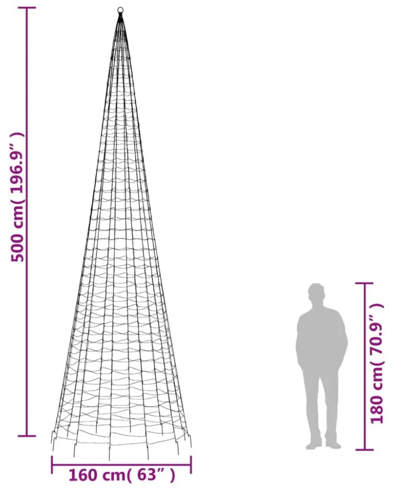 hideg fehér LED karácsonyfa zászlórúdra 1534 LED 500 cm